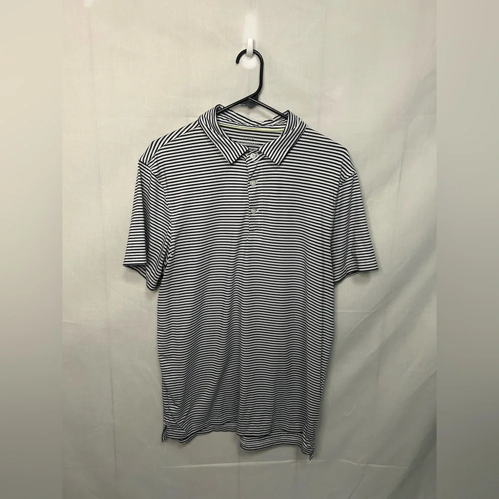 J.Crew Performance Polo Shirt Men's Large Navy White Striped Short Sleeve Stretc